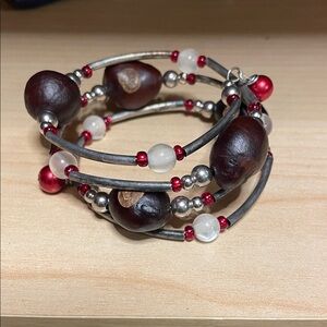 Ohio Stare Buckeye Beaded Bracelet with Red and Silver Accents